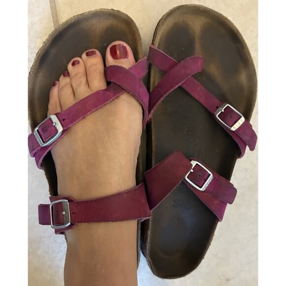 Birkenstock Purple Suede Mayari Oiled Leather Sandals Womens 9-9.5 Fuchsia Boho - Picture 3 of 12